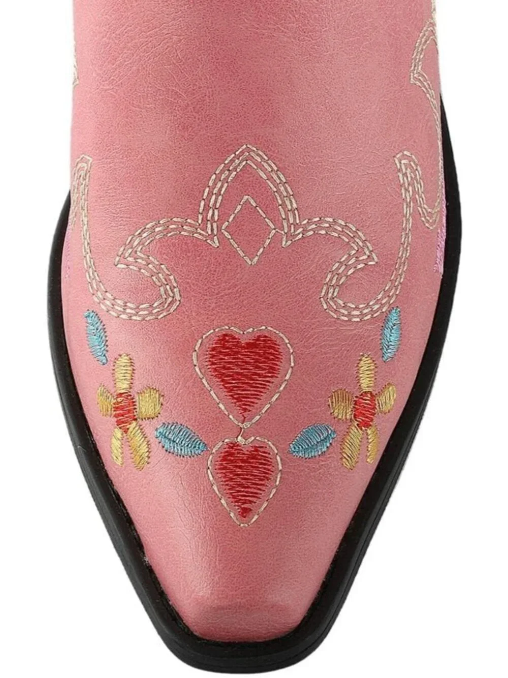 Women's Pink Knee High Boots Faux Leather Western Swallow Chunky Low Heels